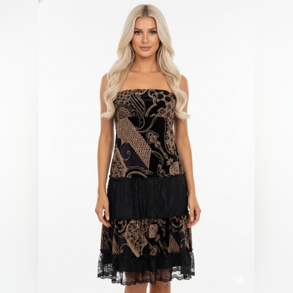 Strapless bandeau dress black tan size 10